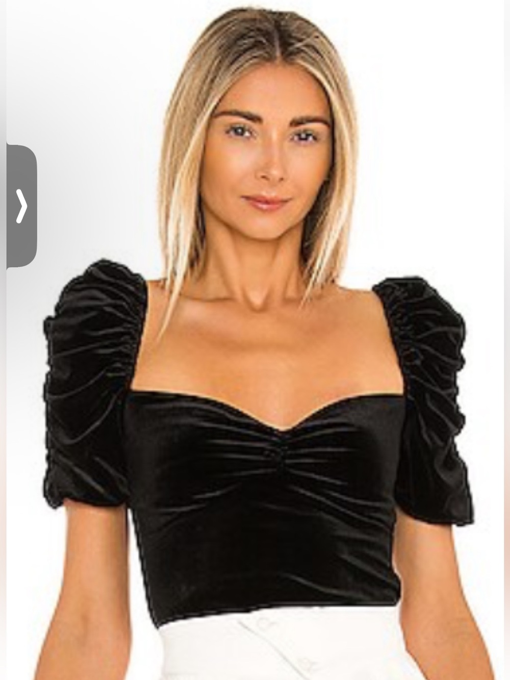 Lovers + Friends Black Velvet Puff-Sleeve Square Neck Top
